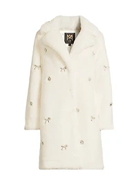 Jewel-Trimmed Faux Fur Coat