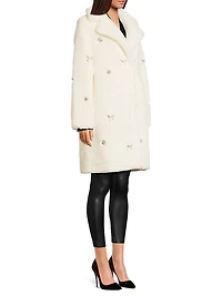 Jewel-Trimmed Faux Fur Coat