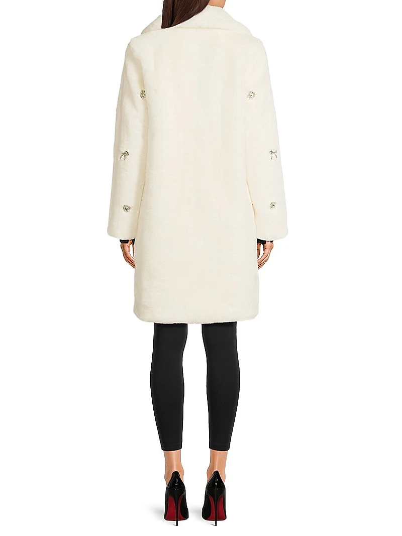 Jewel-Trimmed Faux Fur Coat