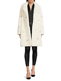 Jewel-Trimmed Faux Fur Coat