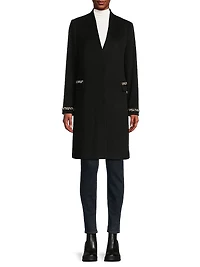 Collarless Jewel Trim Maxi Coat