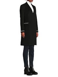 Collarless Jewel Trim Maxi Coat