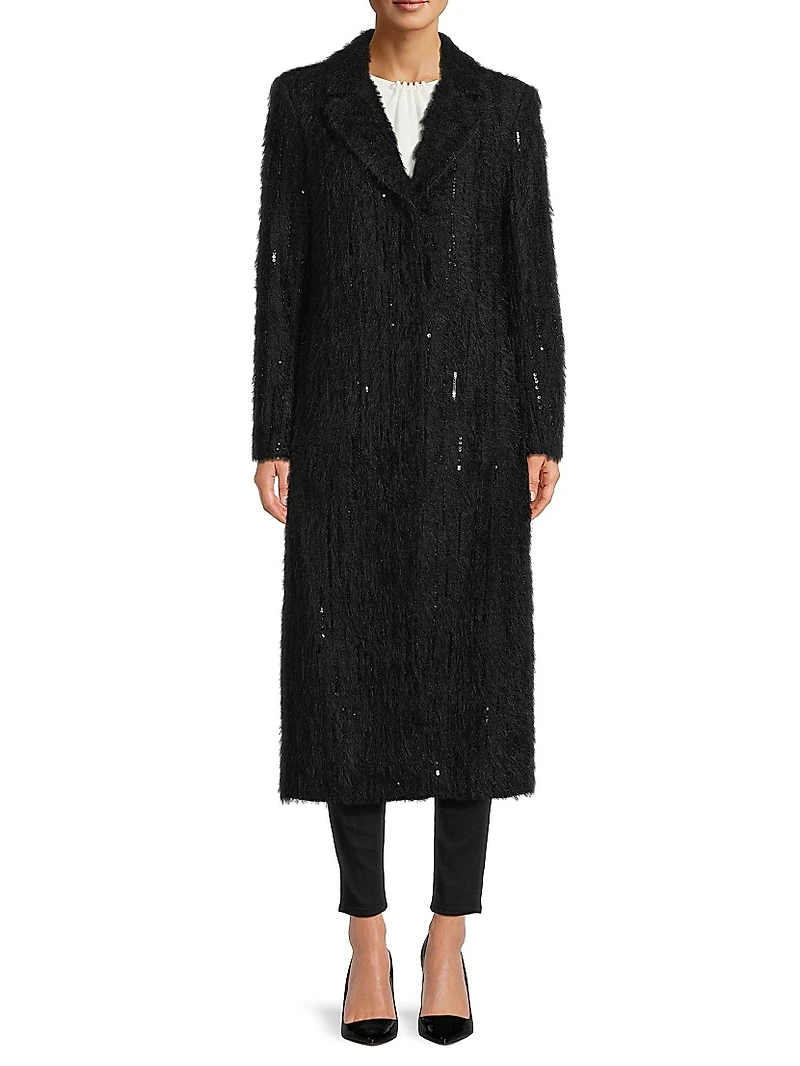 Rhinestone-Embellished Long Coat