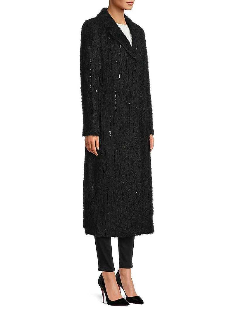 Rhinestone-Embellished Long Coat