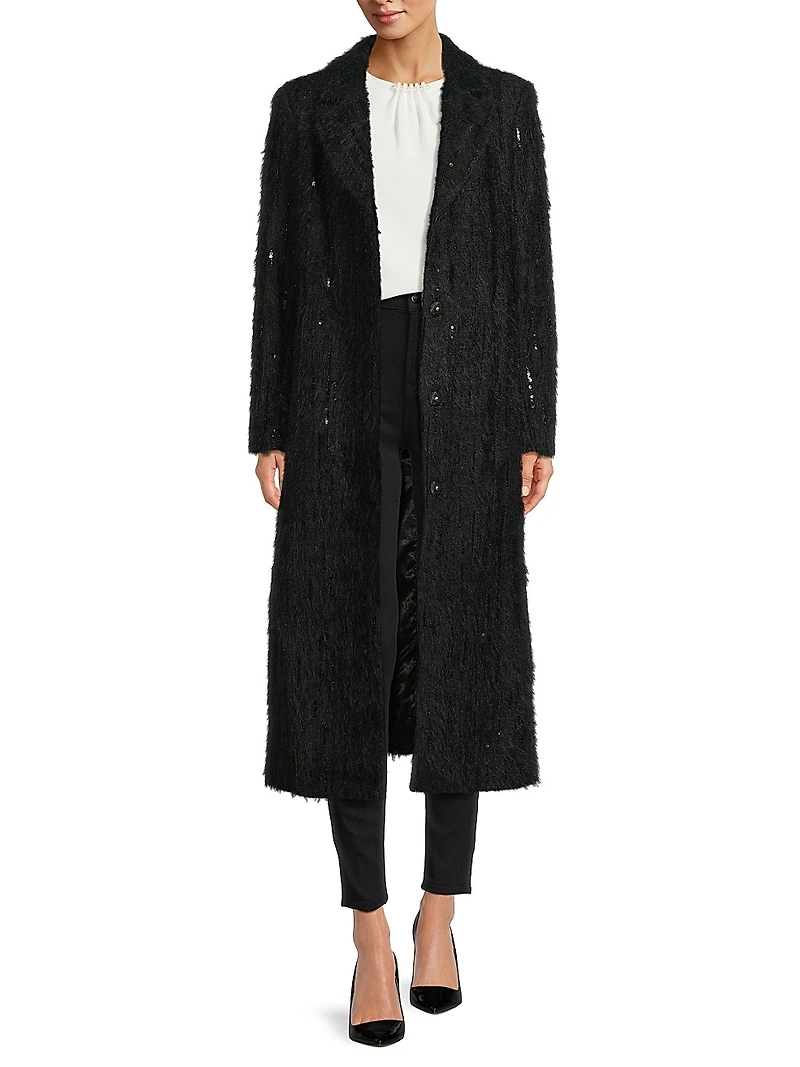 Rhinestone-Embellished Long Coat
