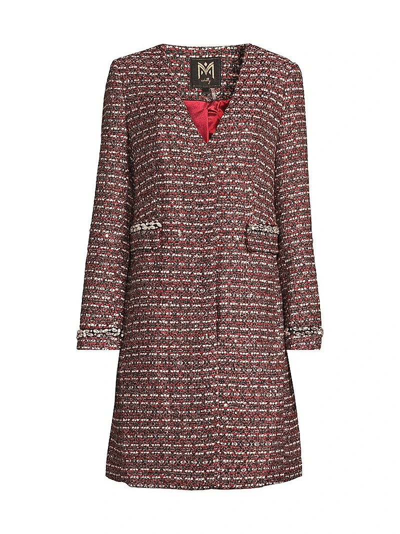Collarless Tweed Coat