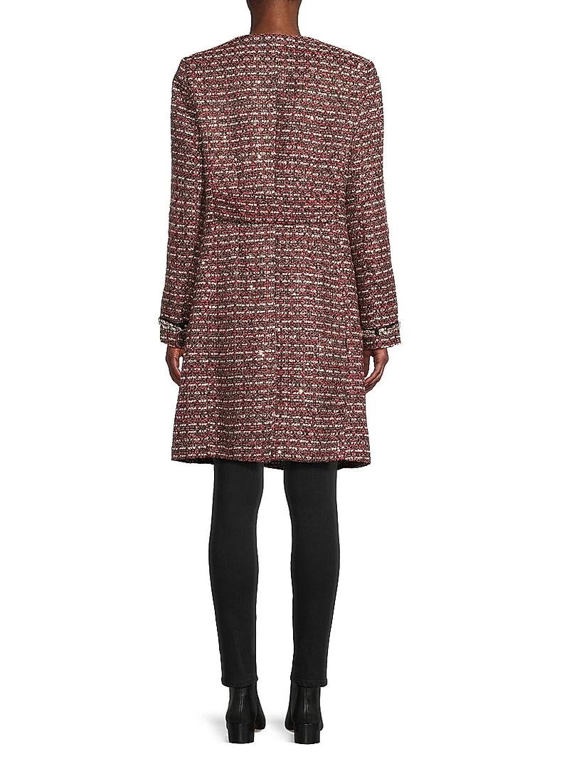 Collarless Tweed Coat