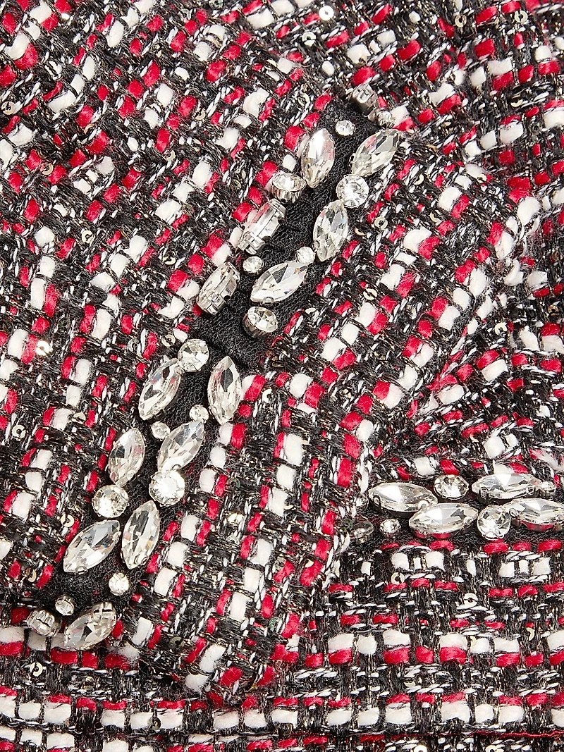 Collarless Tweed Coat