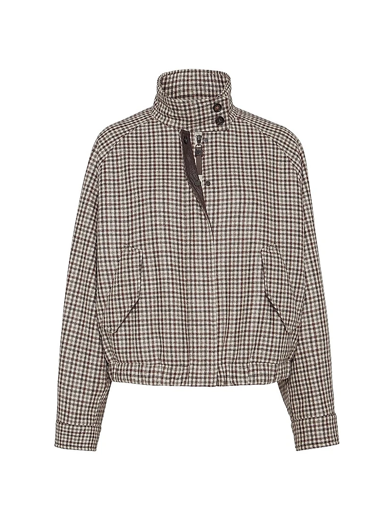 Virgin Wool Checked Flannel Bomber Jacket