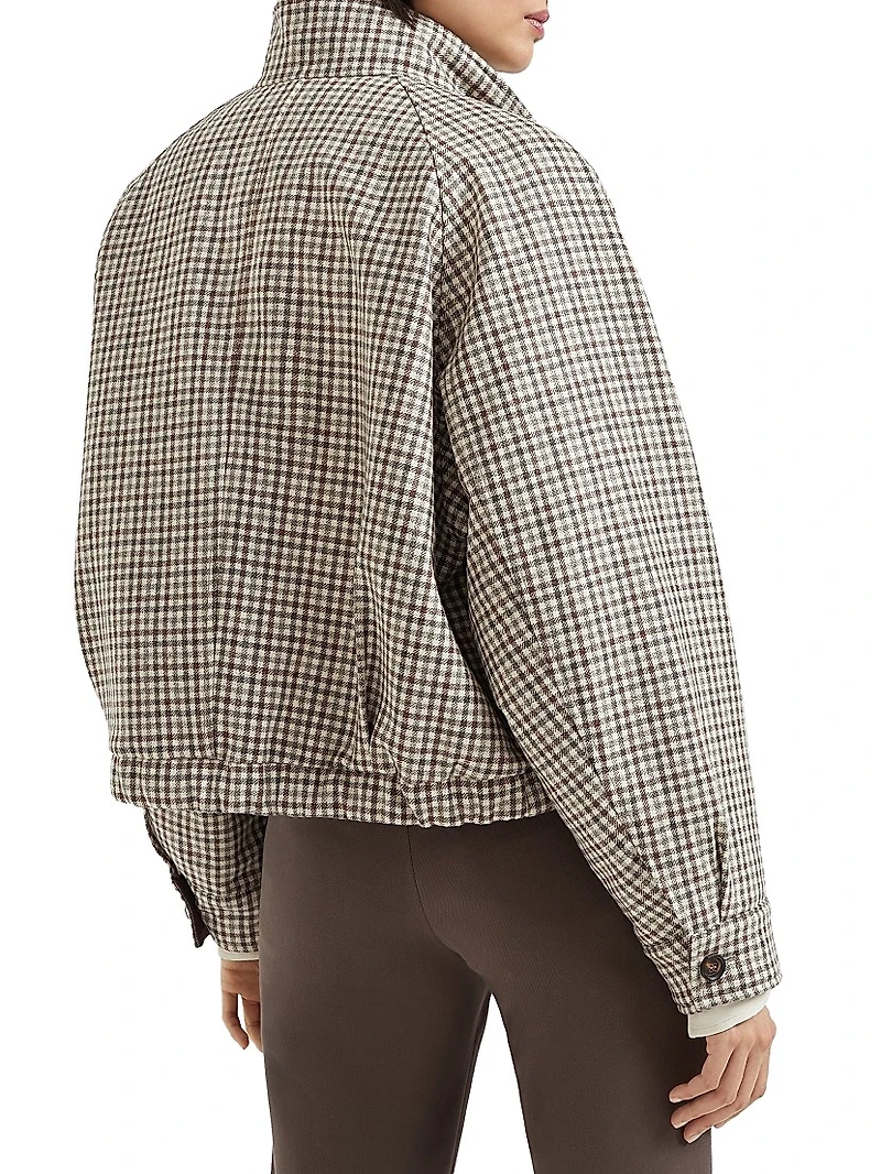 Virgin Wool Checked Flannel Bomber Jacket