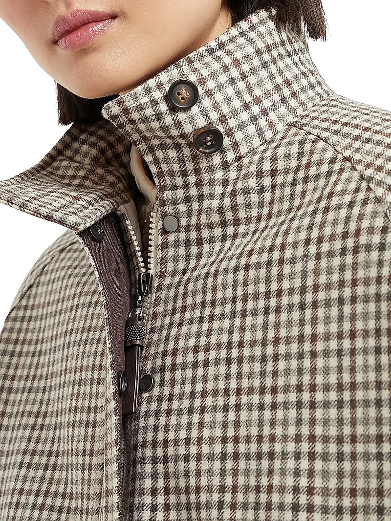 Virgin Wool Checked Flannel Bomber Jacket