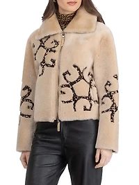 Reversible Shearling Lamb Jacket with Insignia Intarsia