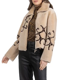 Reversible Shearling Lamb Jacket with Insignia Intarsia