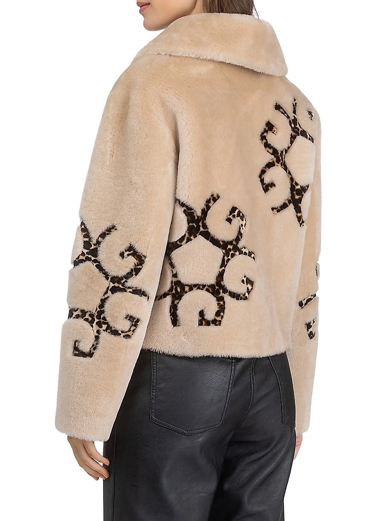 Reversible Shearling Lamb Jacket with Insignia Intarsia