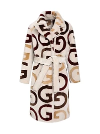 Reversible Merino Shearling Lamb G Intarsia Short Coat, Belt
