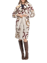 Reversible Merino Shearling Lamb G Intarsia Short Coat, Belt