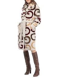 Reversible Merino Shearling Lamb G Intarsia Short Coat, Belt