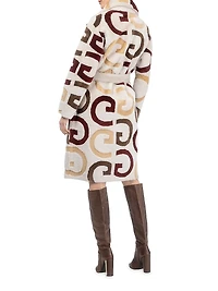 Reversible Merino Shearling Lamb G Intarsia Short Coat, Belt