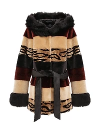 Shearling Lamb Parka with Merinillo Hood Trim & Cuffs, Belt
