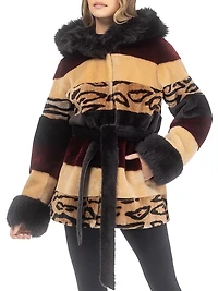 Shearling Lamb Parka with Merinillo Hood Trim & Cuffs, Belt