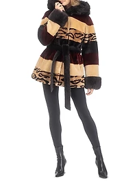 Shearling Lamb Parka with Merinillo Hood Trim & Cuffs, Belt