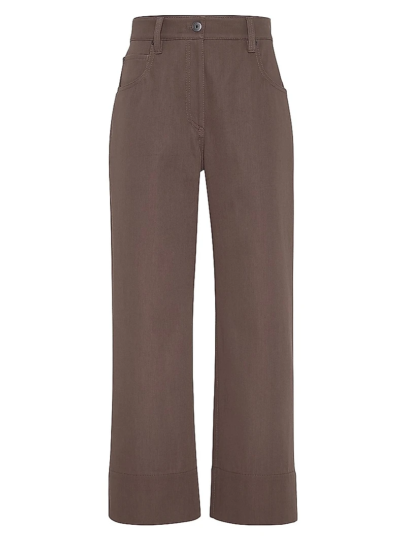 Couture Cotton Gabardine Square Chino Trousers with Monili