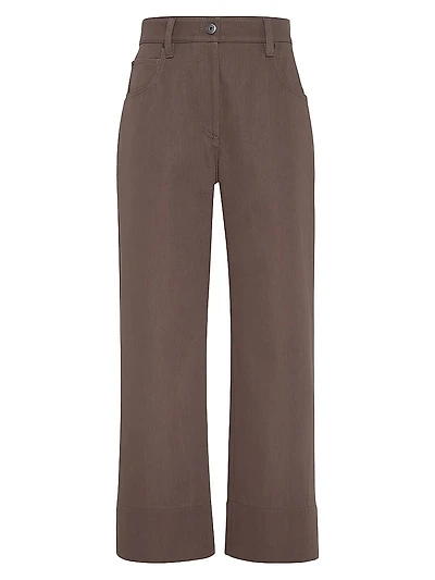 Couture Cotton Gabardine Square Chino Trousers with Monili