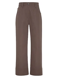Couture Cotton Gabardine Square Chino Trousers with Monili