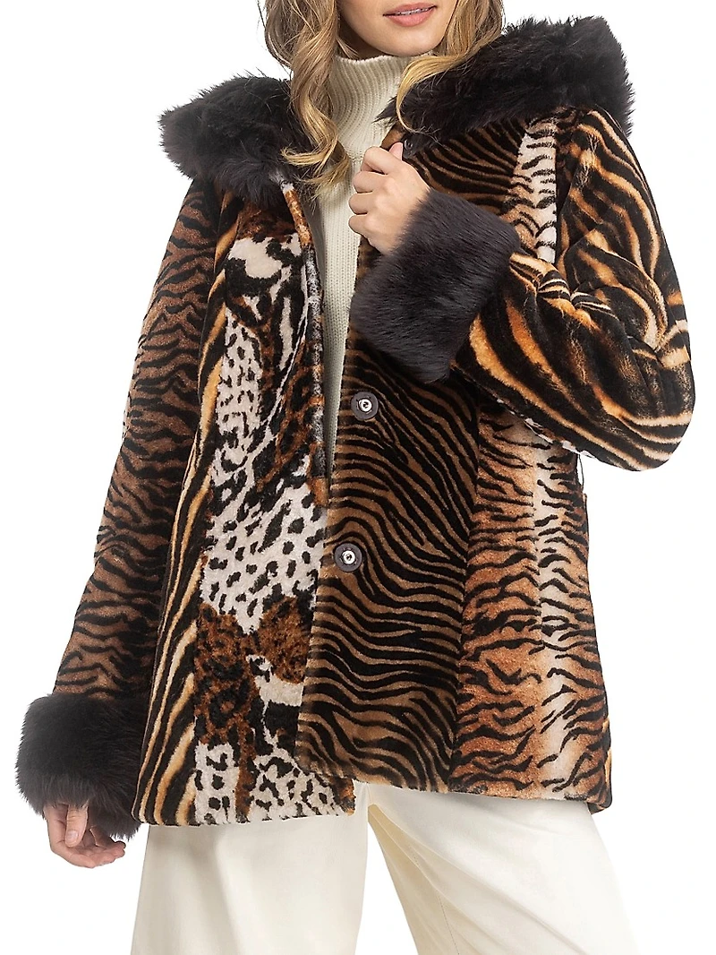 Shearling Lamb Parka with Merinillo Hood Trim and Cuffs, Belt