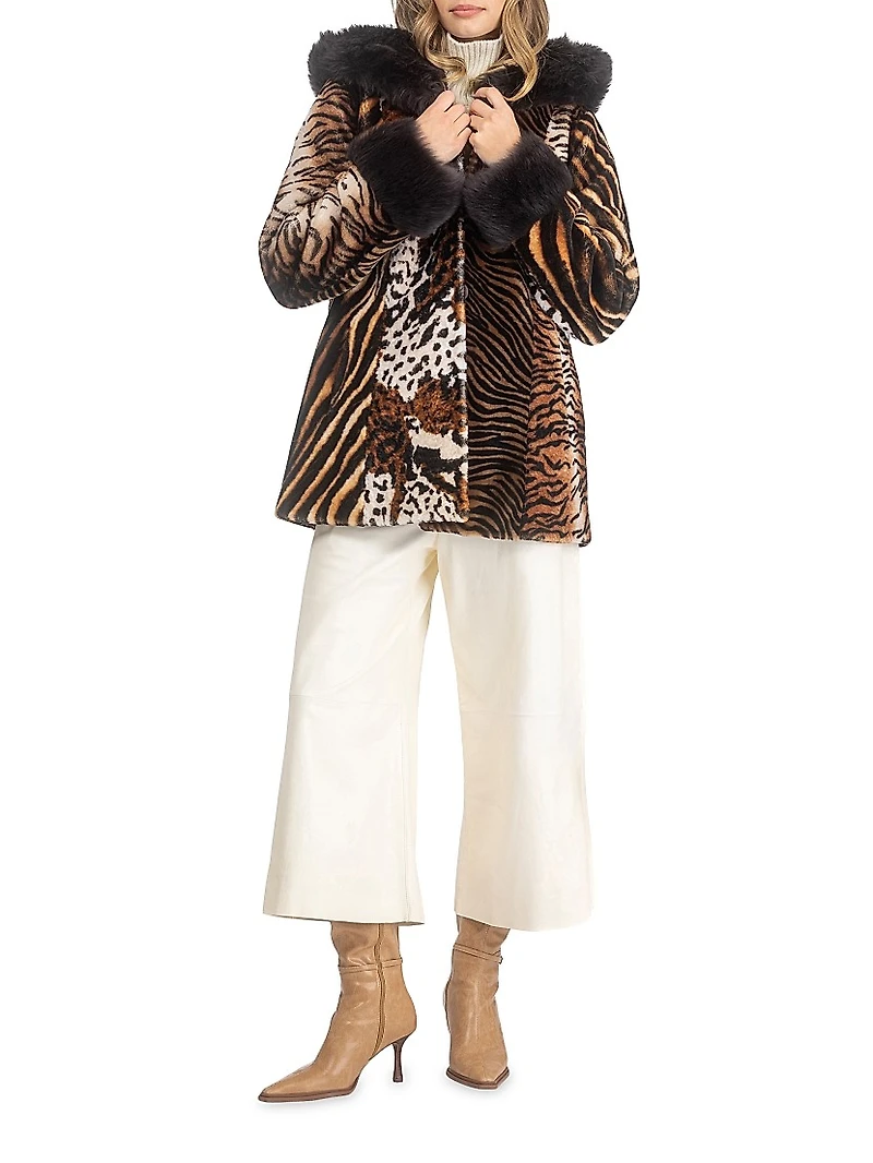 Shearling Lamb Parka with Merinillo Hood Trim and Cuffs, Belt