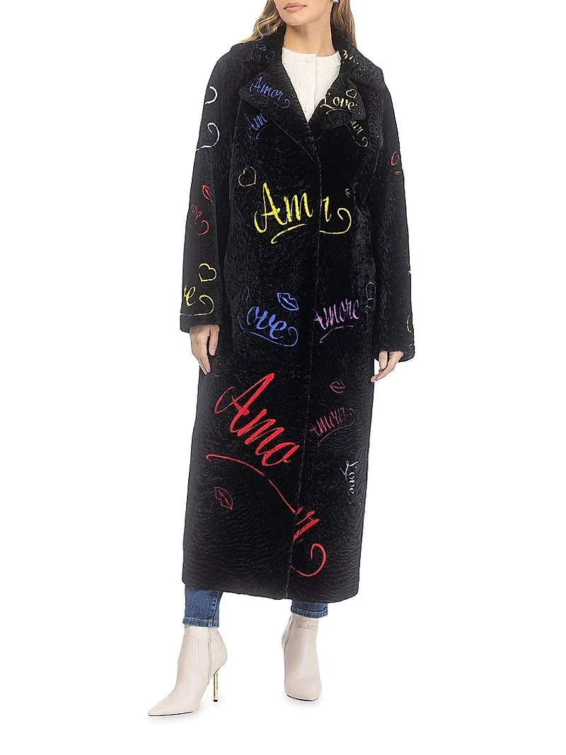 Select Shearling Lamb Embroidered Love Coat