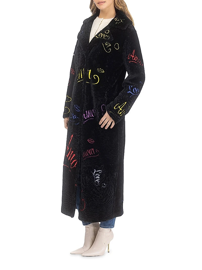 Select Shearling Lamb Embroidered Love Coat