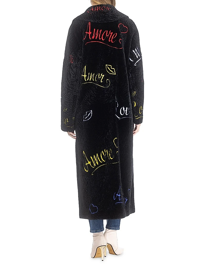 Select Shearling Lamb Embroidered Love Coat
