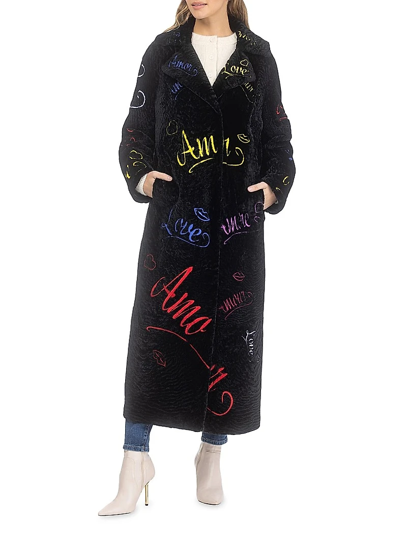 Select Shearling Lamb Embroidered Love Coat
