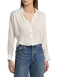 Regine Silk-Blend Cropped Button Shirt