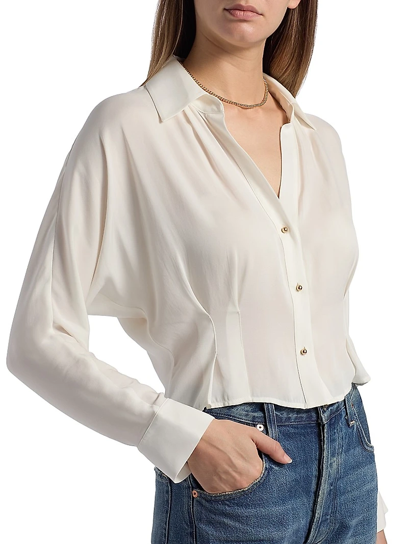 Regine Silk-Blend Cropped Button Shirt