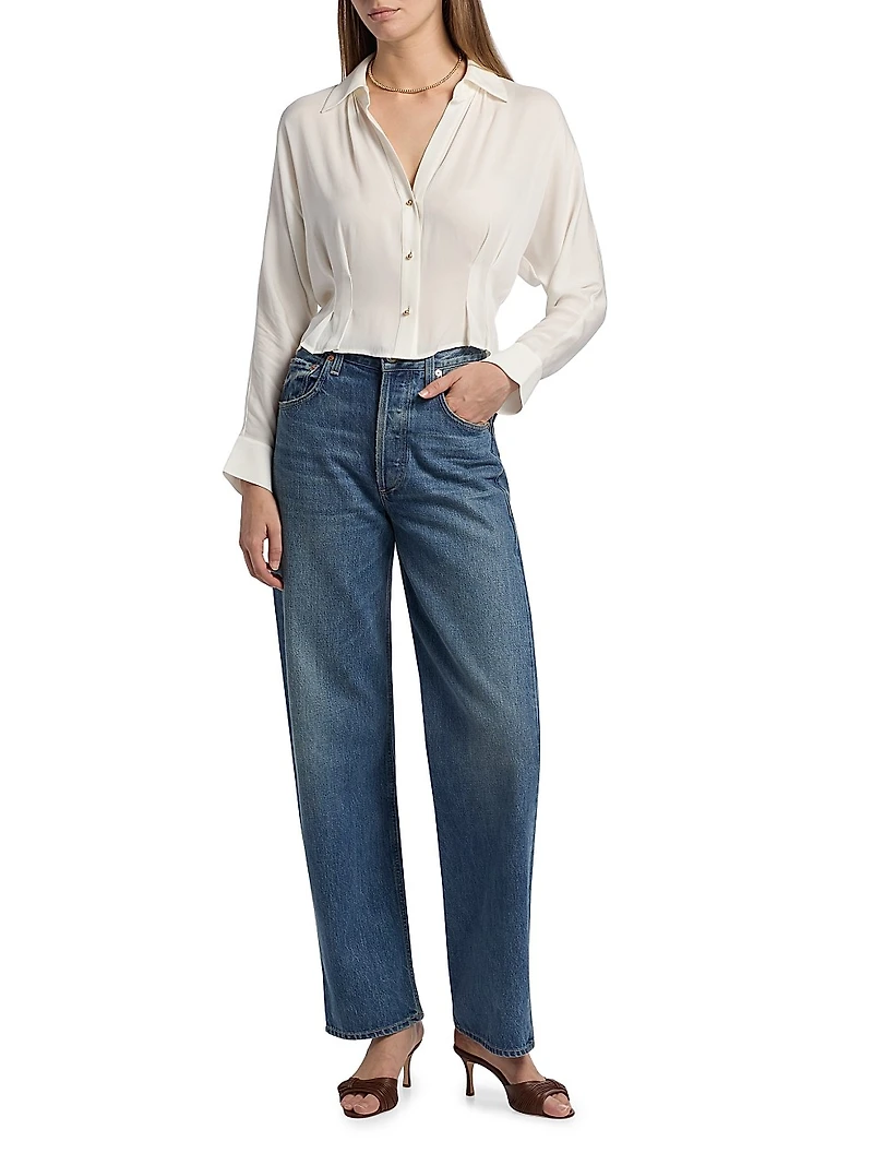 Regine Silk-Blend Cropped Button Shirt