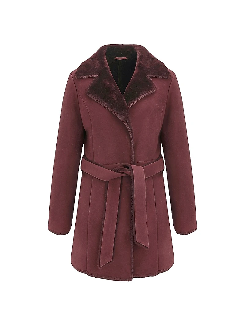 Merino Shearling Lamb Stroller with Embroidered Trim Belt