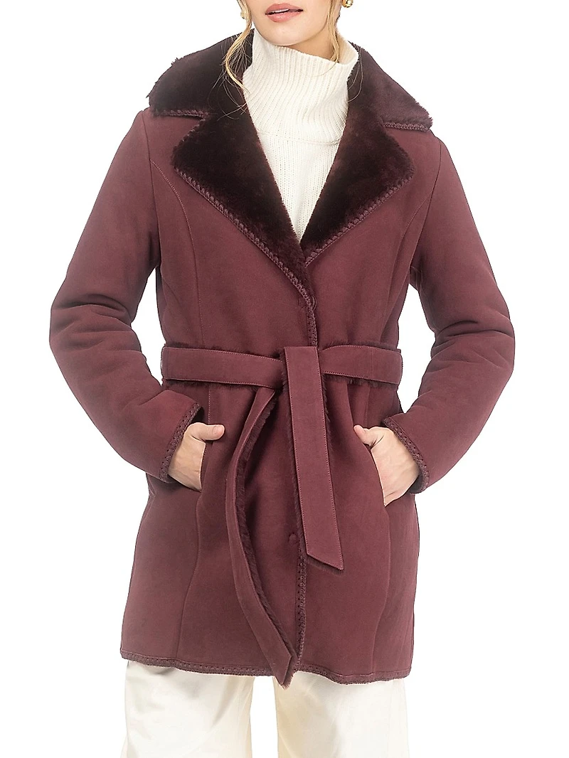 Merino Shearling Lamb Stroller with Embroidered Trim Belt