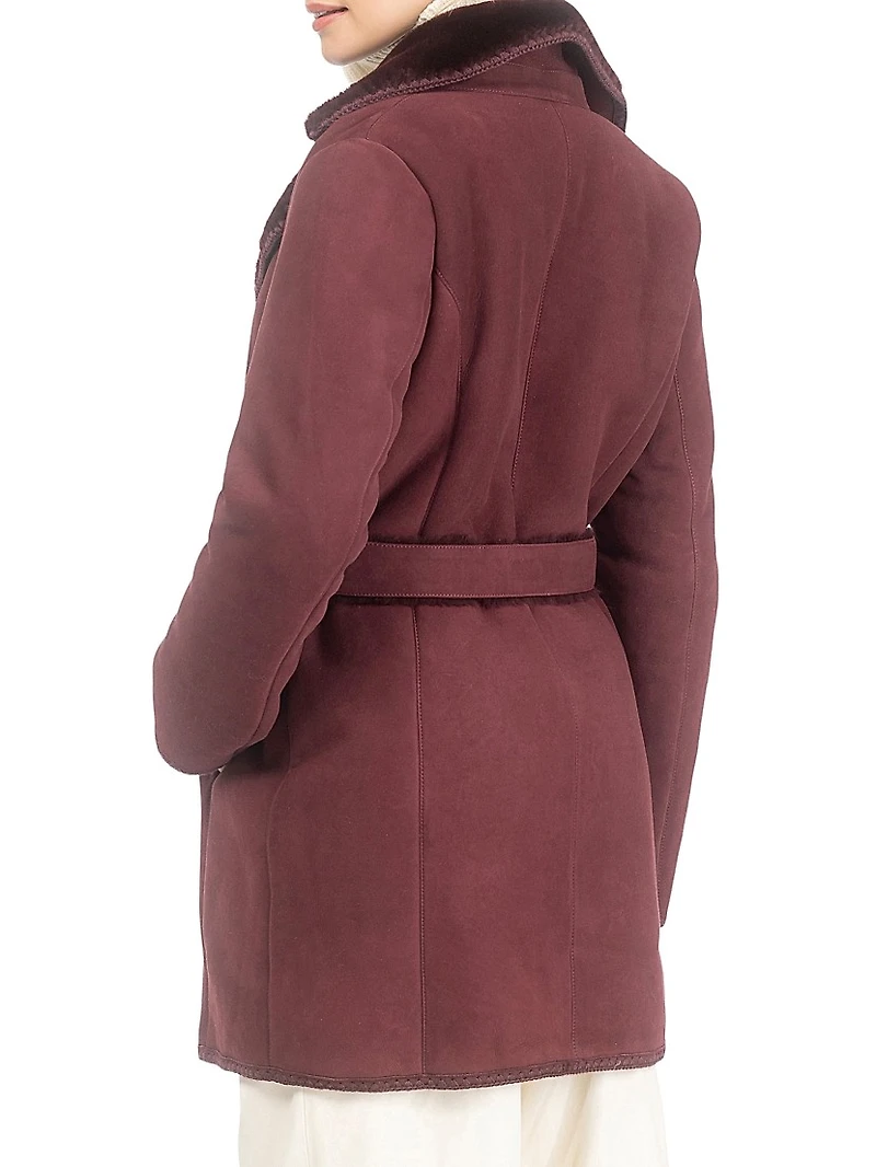 Merino Shearling Lamb Stroller with Embroidered Trim Belt