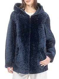 Textured Reversible Shearling Lamb Zip Parka