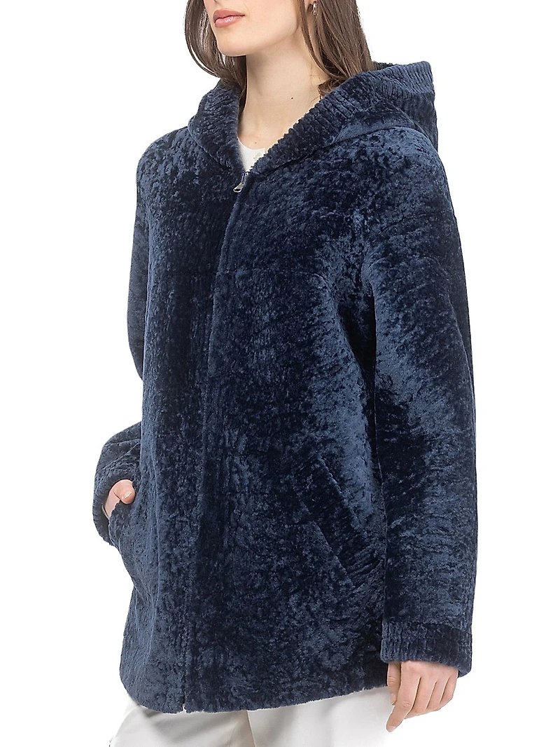 Textured Reversible Shearling Lamb Zip Parka