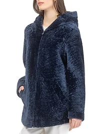Textured Reversible Shearling Lamb Zip Parka