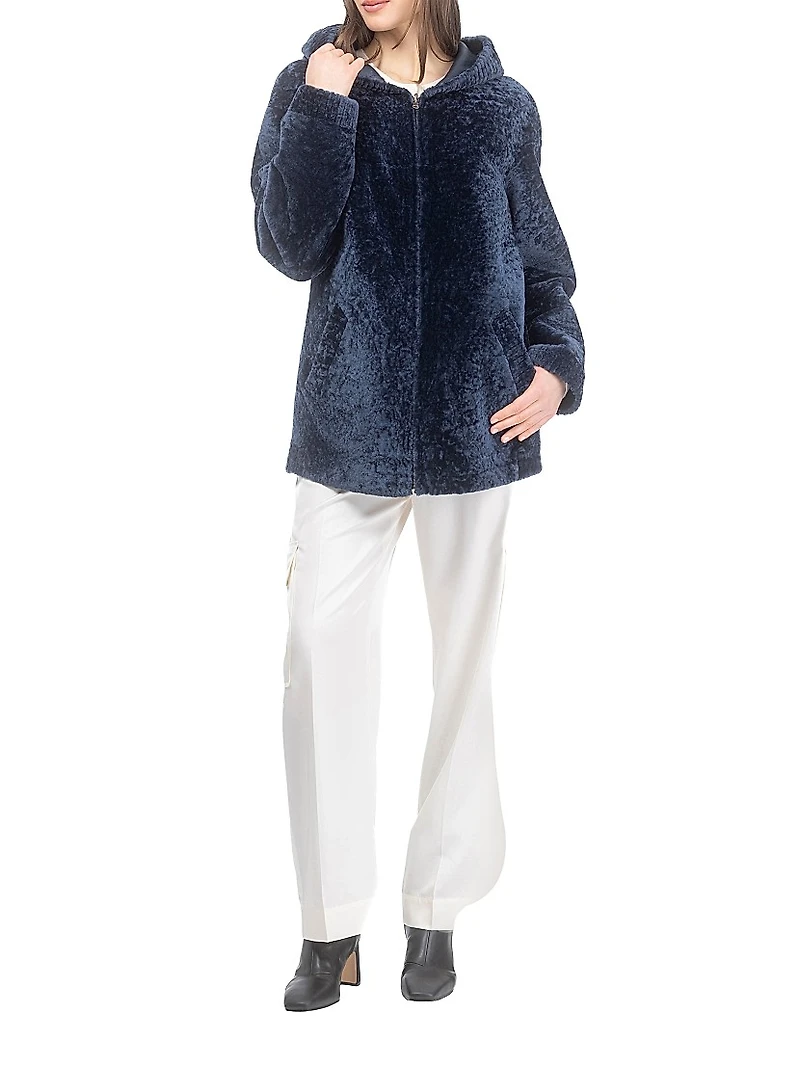 Textured Reversible Shearling Lamb Zip Parka