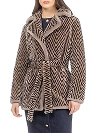 Chevron Printed Grooved Shearing Lamb Jacket
