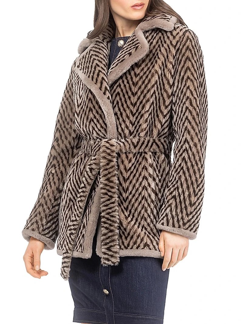 Chevron Printed Grooved Shearing Lamb Jacket