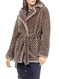 Chevron Printed Grooved Shearing Lamb Jacket