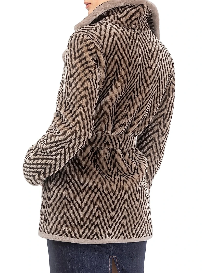 Chevron Printed Grooved Shearing Lamb Jacket