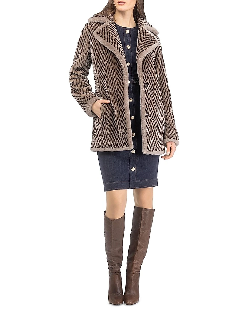 Chevron Printed Grooved Shearing Lamb Jacket