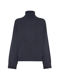 Virgin Wool, Cashmere and Silk Turtleneck Sweater with Swing Drops Cuffs